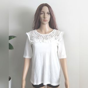 B. Young Tiki lace blouse top white half sleeves keyhole back